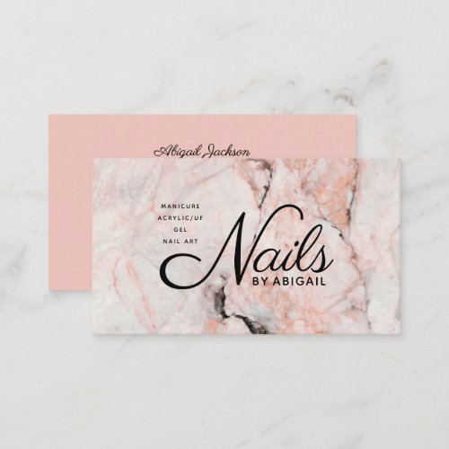 Modern Coral Pink Marble Nails By Name Business Card