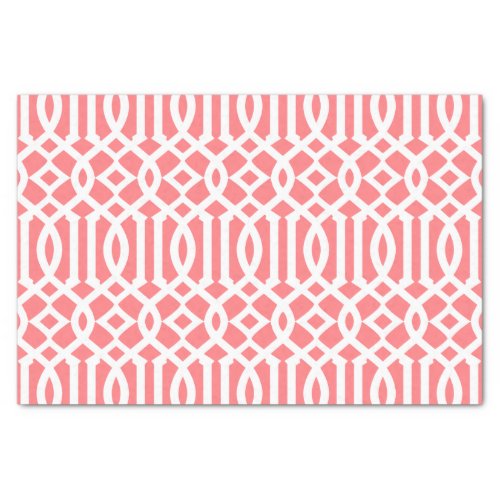 Modern Coral Pink Moroccan Trellis Pattern Tissue Paper
