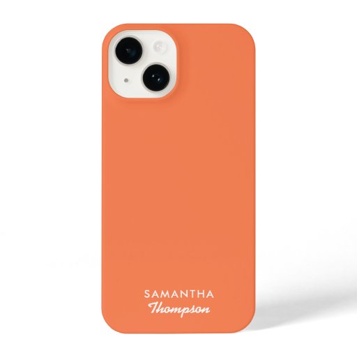 Modern Coral Pink Orange Signature Monogrammed iPhone 14 Case