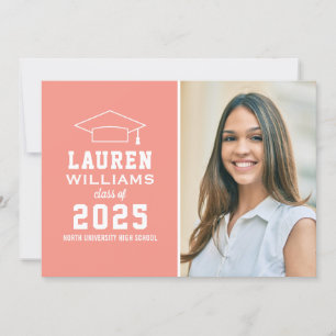 Modern Coral Pink Photo Graduation Party Invitation