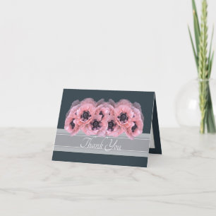 Modern Coral Pink Poppy Bouquet Chic Thank You Card