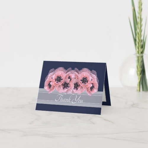 Modern Coral Pink Poppy Bouquet Chic Thank You Card