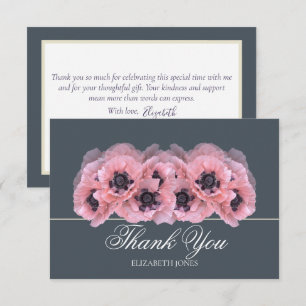 Modern Coral Pink Poppy Bridal Shower Thank You Card