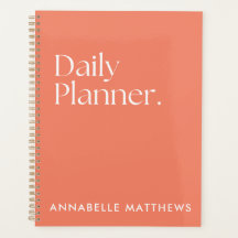 Modern Coral Pink Red Daily Planner With Monogram
