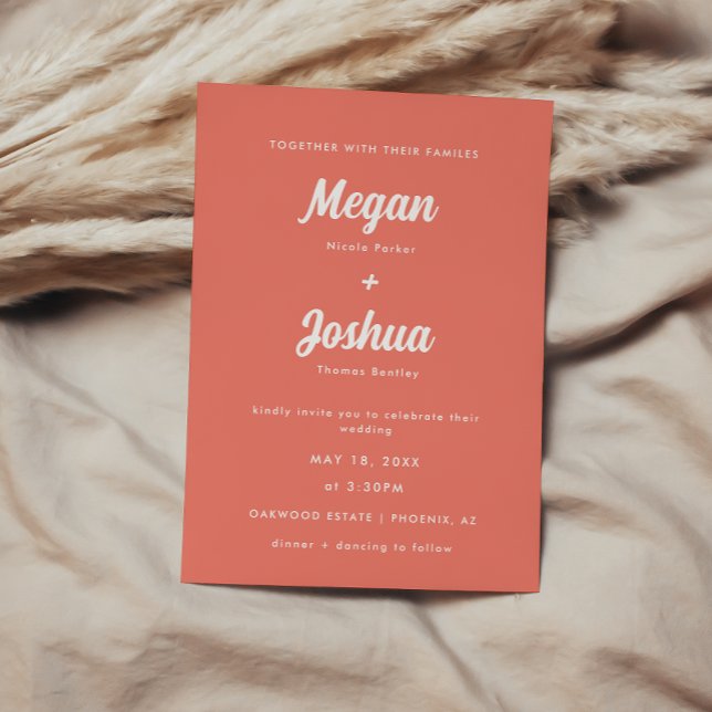 Modern Coral Pink Script Wedding Invitation (Creator Uploaded)