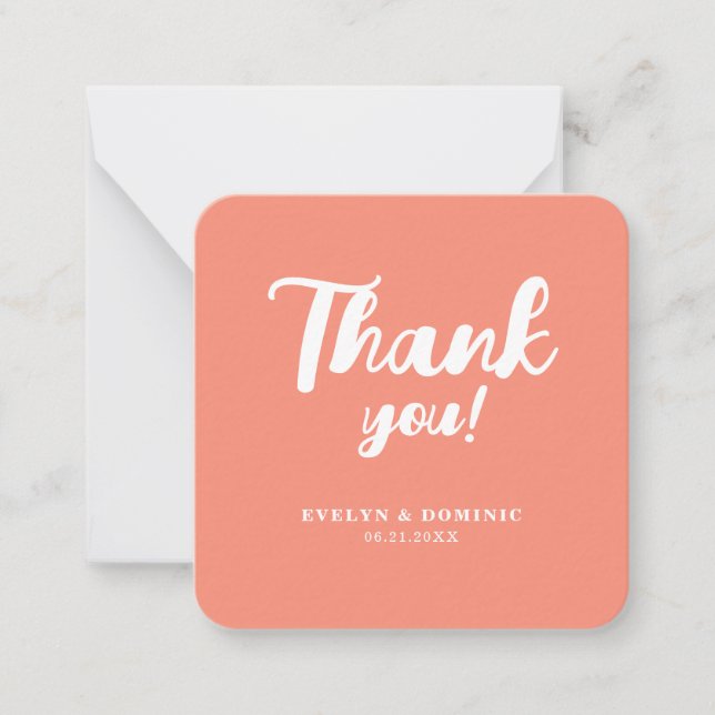 Modern Coral Pink Wedding Budget Thank You Note Card (Front)