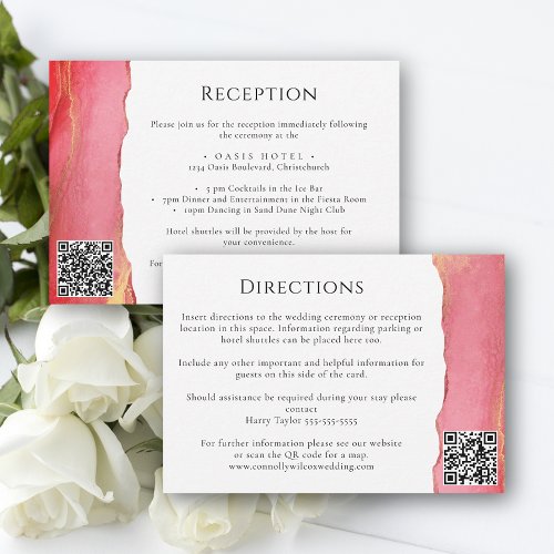 Modern Coral Pink Wedding Information Card