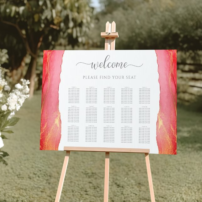 Modern Coral Pink Wedding Seating Chart Sign (Modern Coral Pink Wedding Seating Chart Sign)