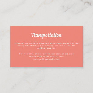 Modern Coral Pink Wedding Transportation Details Enclosure Card