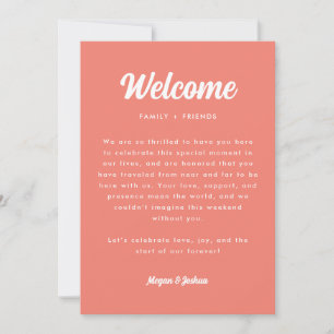 Modern Coral Pink Wedding Weekend Itinerary Card