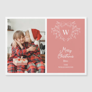 Modern coral pink white crest photo magnetic card