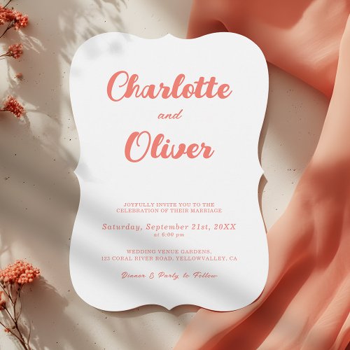 Modern Coral Pink White Script Decorative Wedding