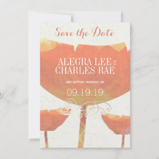 Modern Coral Poppy Wedding Save the Date Invitation