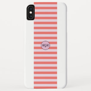 Modern Coral Red and Pink Striped Monogram iPhone XS Max Case