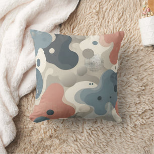 Modern Coral Red Beige Gray Blue Art Pattern Throw Pillow