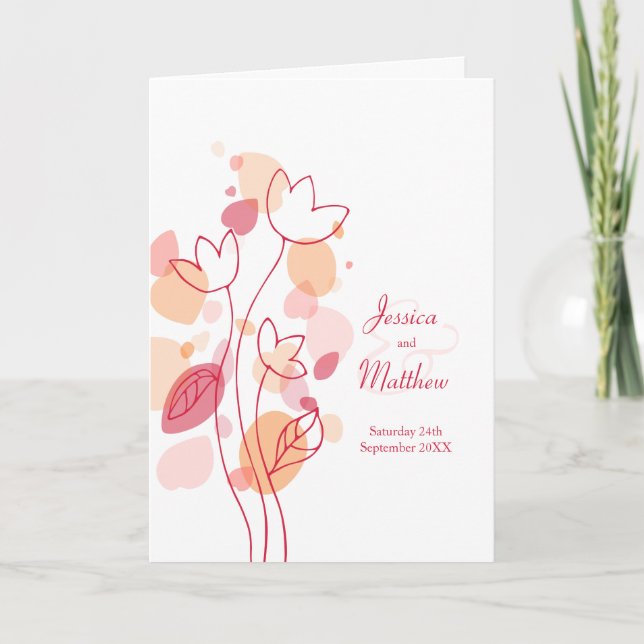 Modern coral red confetti flower petals Wedding Program (Front)