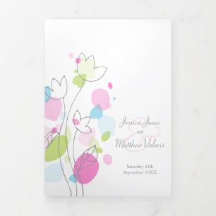 Modern coral red confetti flower petals Wedding Tri-Fold Program