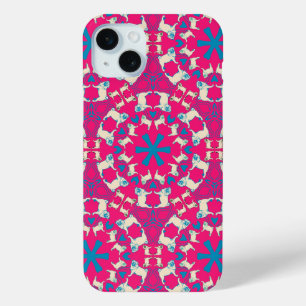 Modern coral red Pug pattern iPhone 15 Plus Case
