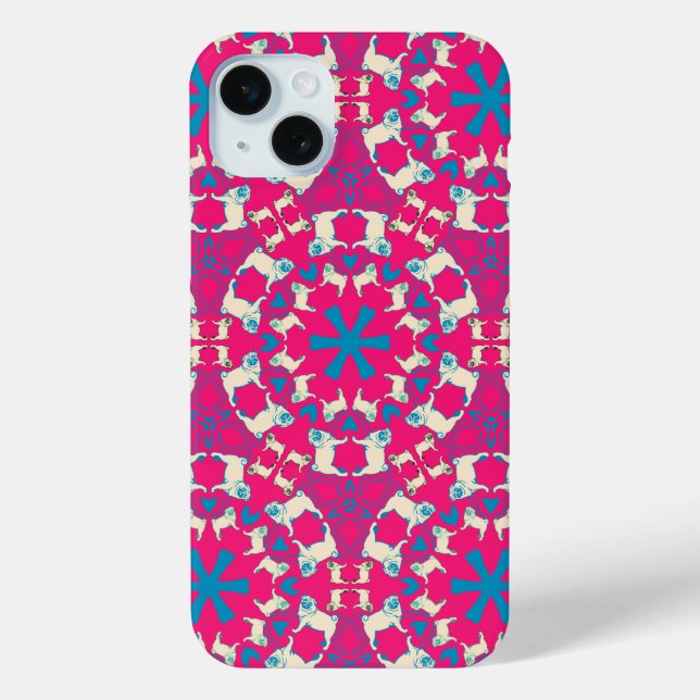 Modern coral red Pug pattern Case-Mate iPhone Case (Back)