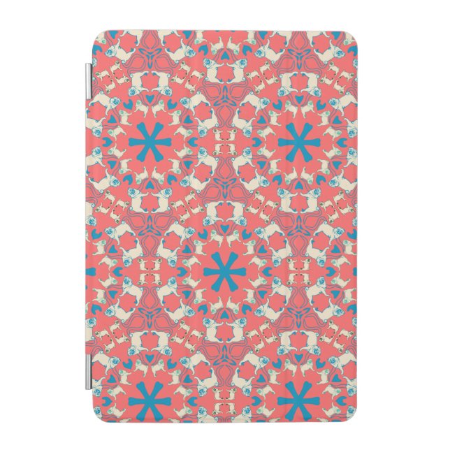 Modern coral red Pug pattern iPad Mini Cover (Front)