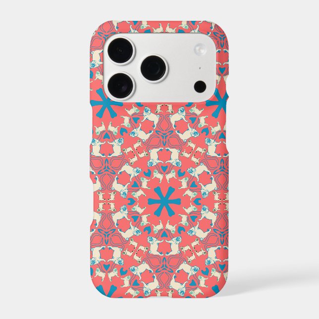 Modern coral red Pug pattern iPhone Case (Back)