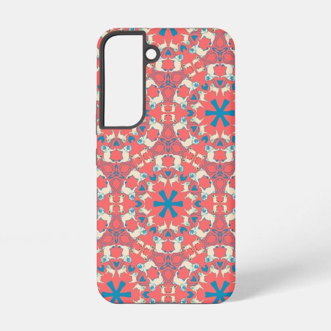 Modern coral red Pug pattern Samsung Galaxy Case (Back)