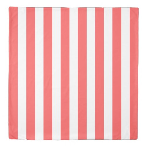 Modern Coral Red Stripes White Background Duvet Cover