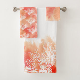 Modern coral reef watercolor nautical monogram bath towel set