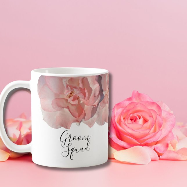 Modern Coral Rose Floral Groom Squad Wedding Mug (Creator Uploaded)