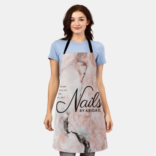 Modern Coral Rose Marble Nails By Name Business Apron