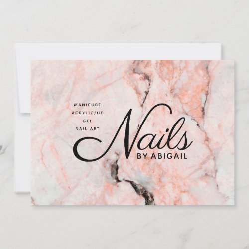 Modern Coral Rose Marble Nails By Name Business Holiday Card