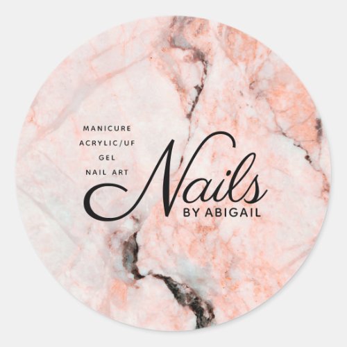 Modern Coral Rose Marble Nails By Name Classic Round Sticker