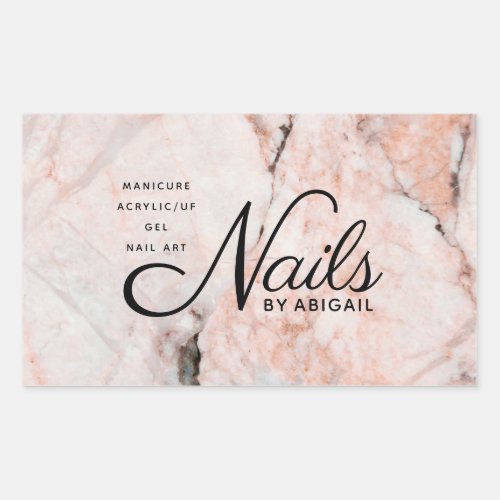 Modern Coral Rose Marble Nails By Name Rectangular Sticker
