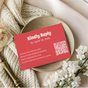 Modern Coral RSVP Card with QR Code