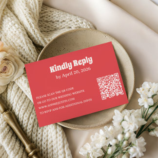 Modern Coral RSVP Card with QR Code