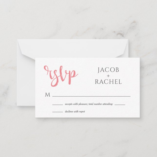 Modern Coral Script Generic Wedding RSVP Card (Front)
