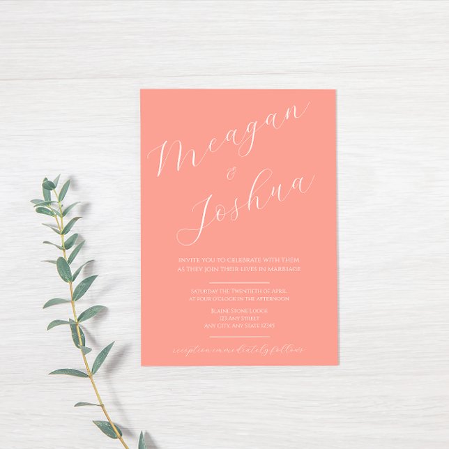 Modern Coral Script Spring Wedding Invitation (Creator Uploaded)
