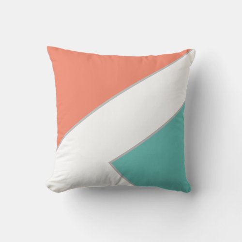 Modern Coral Teal Blue Color Block Geometric  Throw Pillow