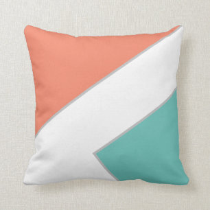 Modern Coral Teal Blue Color Block Geometric Throw Pillow