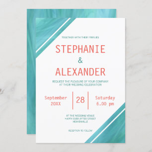 Modern Coral Teal Wedding Invitation