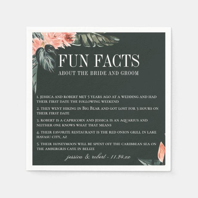 Modern Coral Tropics Fun Facts Napkins (Front)