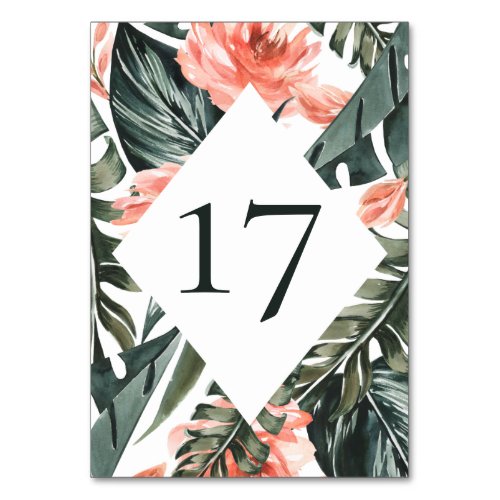 Modern Coral Tropics Greenery Frame Table Number