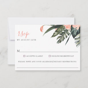 Modern Coral Tropics Wedding Food Allergy RSVP