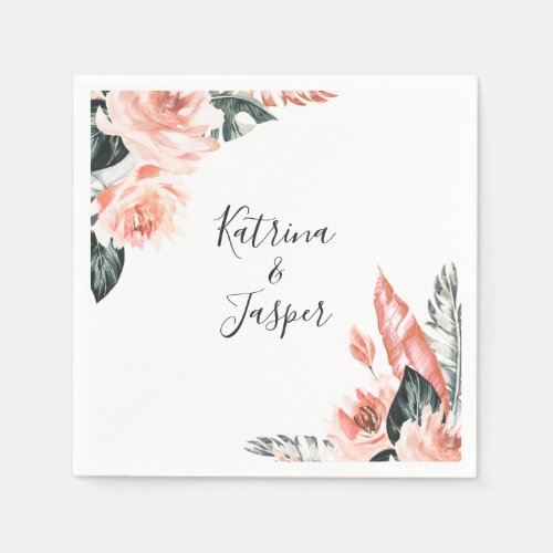 Modern Coral Tropics Wedding Napkins