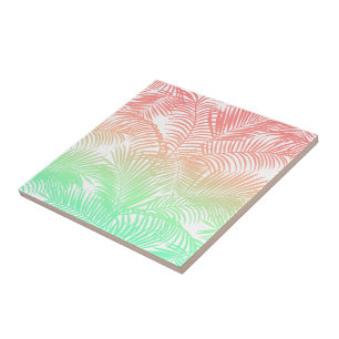 Modern coral turquoise tropical palm trees pattern ceramic tile