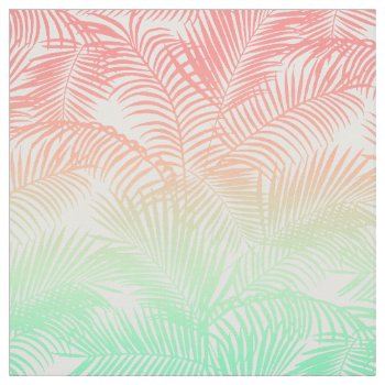 Modern Coral Turquoise Tropical Palm Trees Pattern Fabric by pink_water at Zazzle