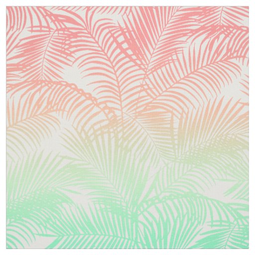 Modern coral turquoise tropical palm trees pattern fabric | Zazzle