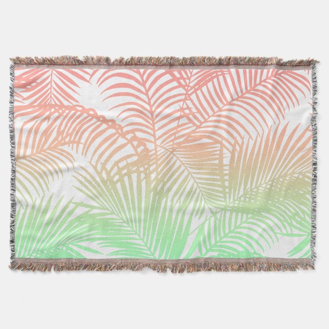 Modern coral turquoise tropical palm trees pattern throw blanket (Front)