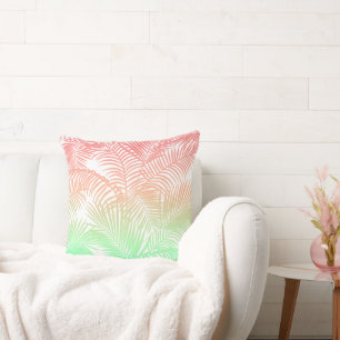 Modern coral turquoise tropical palm trees pattern throw pillow