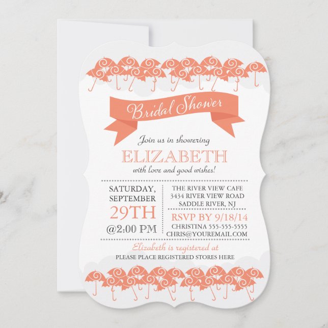 Modern Coral Umbrella Bridal Shower Invitation (Front)